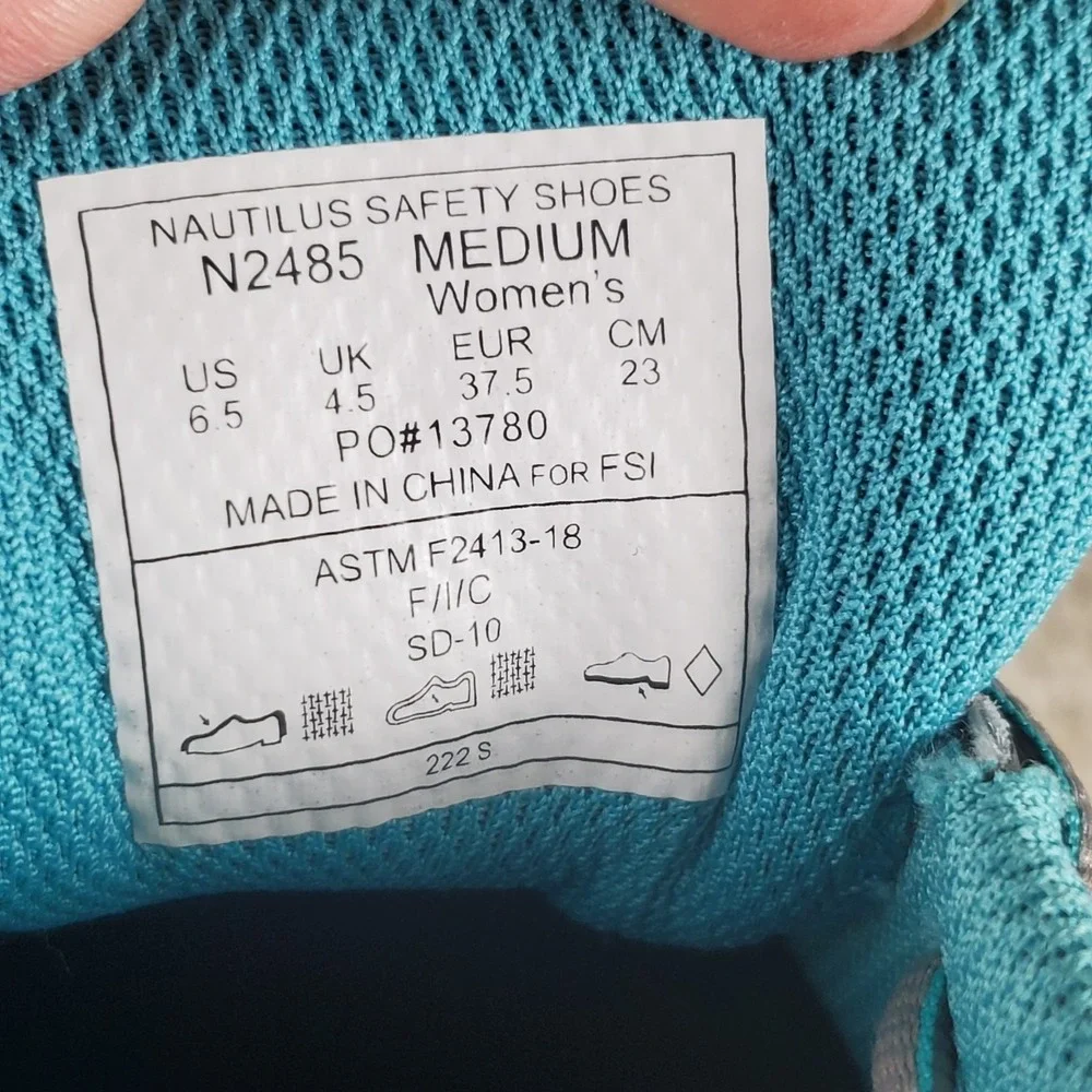 Nautilus N2485 Womens Work Shoes Sz 6.5 B Teal Gray Carbon Fiber Safety Toe
